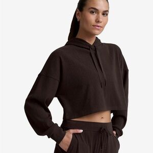Beyond Yoga Breathe Easy Ribbed Cropped Hoodie Chocolate Brown Size Large NWT